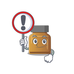 Sticker - A cartoon icon of bottle vitamin b with a exclamation sign board