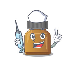 Sticker - Bottle vitamin b humble nurse mascot design with a syringe