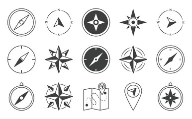 compass rose navigation cartography travel explore equipment icons set line design icon