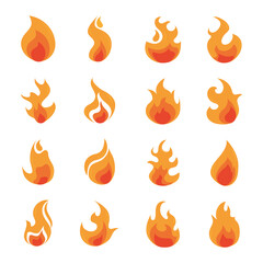 Poster - fire flame burning hot glow flat design icons set