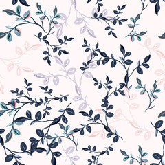 Poster - Elegant vintage vector seamless floral pattern with blue leaves