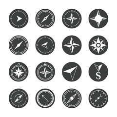 Sticker - compass rose navigation cartography travel explore equipment icons set silhouette design icon