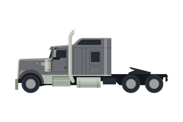 Wall Mural - Modern Semi Truck, Cargo Delivery Gray Vehicle, Side View Flat Vector Illustration on White Background