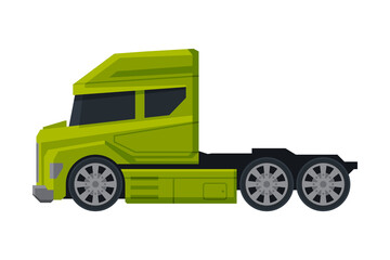 Sticker - Modern Green Semi Truck, Cargo Delivery Vehicle, Side View Flat Vector Illustration on White Background