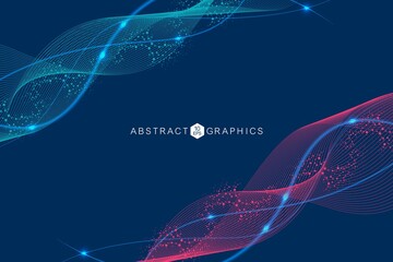 Wall Mural - geometric abstract background with connected line and dots. structure molecule and communication. bi
