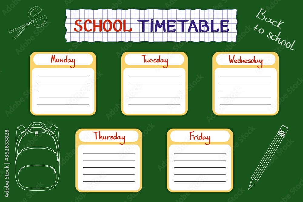 Vector de Stock School timetable. Template of the schedule of the day ...