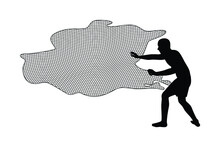 Fisherman With Net For Catching Fish Silhouette Vector