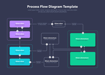 Fototapete - Modern Process Flow Diagram layout template - dark version. Flat design, easy to use for your website or presentation.
