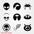 UFO alien saucer - unidentified flying object line art vector icon