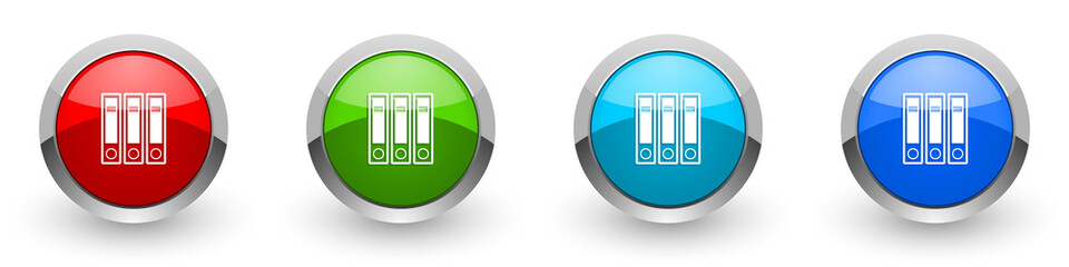 Aufkleber - Binder silver metallic glossy icons, folder, document, file concept set of modern design buttons for web, internet and mobile applications in four colors options isolated on white background