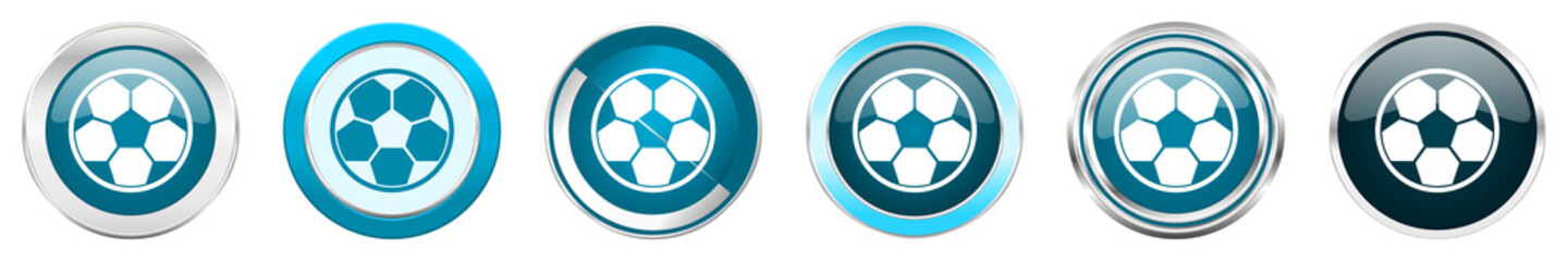 Aufkleber - Football silver metallic chrome border icons in 6 options, set of web blue round buttons isolated on white background