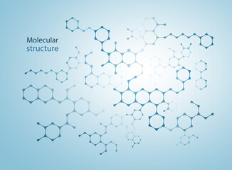 Abstract molecules design. Molecular structure or molecular structural coding  elements. Medical background for banner or flyer. Vector illustration.