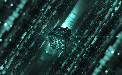 Poster - Artificial Intelligence. Computer mind. Quantum processor abstract concept 3d illustration. Digital Brain and Future Technologies