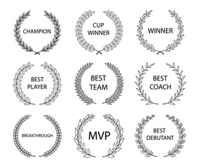 Wall Mural - sport awards and best nominee award wreaths on white background.