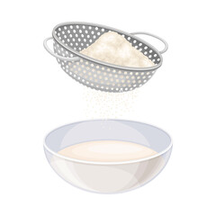 Wall Mural - Baking Process with Flour Sieving and Mixing Ingredients for Dough Preparation Vector Illustration