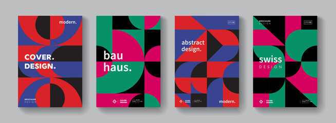Poster - Set of geometric pattern. Collection of cool vintage covers. Abstract shapes composition bauhaus design. Minimal modern background.