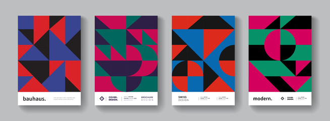 Poster - Geometric Retro Pattern Collection. Bauhaus background. Swiss poster set.
