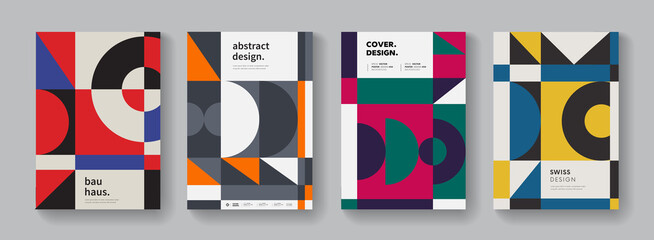 Poster - Retro geometric design pattern. Bauhaus shape composition. Swiss poster collection.
