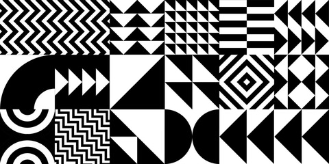 Poster - Minimal geometric pattern background. Black and White Bauhaus Composition.