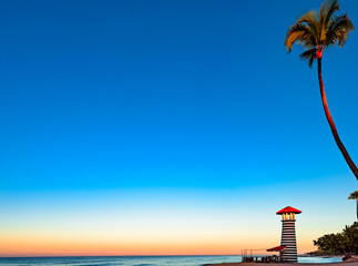 Wall Mural - striped lighthouse on the caribbean