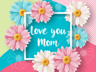 Wall Mural - Happy Mothers day background with daisy flowers. Greeting card, invitation or sale banner template