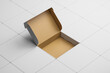 White empty open paper cardboard box among the closed boxes. Mock up. 3d rendering