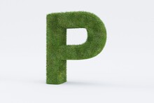 3d Rendering Of Green Grass Letter P Isolated On White Background