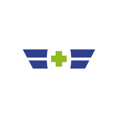 Sticker - Health care and medical logo design with cross and wings icon template