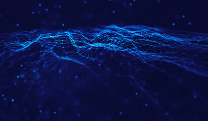Abstract polygonal space low poly dark background with connecting dots and lines.