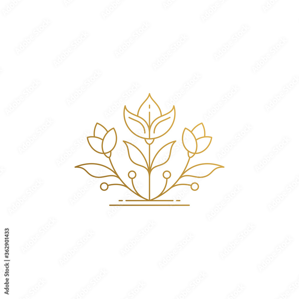 Linear icon of growing flower hand drawn with thin lines - obrazy, fototapety, plakaty 