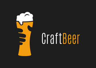 Beer glass logo. Hand hold craft beer