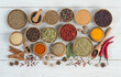 Set of various spices and herbs for cooking