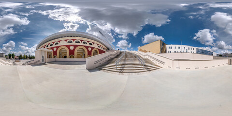 Wall Mural - full seamless spherical hdri panorama 360 near modern building of stadium and big stairs of  sports complex in equirectangular  projection, VR AR content