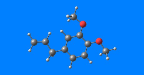 Methyl eugenol molecular structure isolated on blue