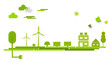 Windenergie Solar Strom Wind Dorf Stadt Industrie Band Banner Hintergrund Grün