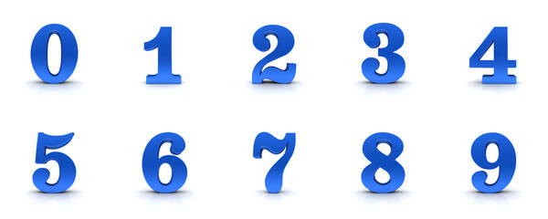 Wall Mural - numbers 3d blue signs 0 1 2 3 4 5 6 7 8 9 one two three four five six seven eight nine zero