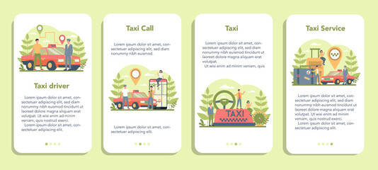 Wall Mural - Taxi service mobile application banner set. Yellow taxi car. Automobile