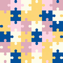 Vector Seamless Pattern Of Colorful Jigsaw Puzzle Pieces.