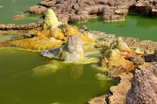 Salt Ponds, Bubbling Chimneys And Salt Terraces Form The Bottom Of The Volcanic Crater Dallol, Ethiopia: The Hottest Place On Earth,Danakil Depression,North Ethiopia,Africa