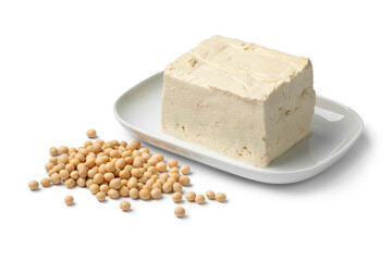 Wall Mural - Piece of fresh firm tofu and dried soy beans