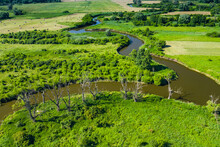Aerial View Of Meander Of The Wieprz River Near Krasnystaw In Poland.
