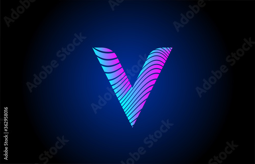 Fotomural V pink blue alphabet letter logo icon for company design