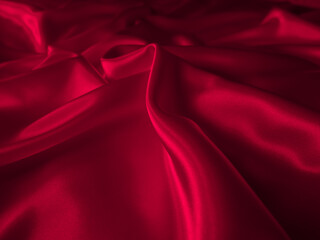 Canvas Print - Beautiful smooth elegant wavy hot red satin silk luxury cloth fabric, abstract background design. Wallpaper, banner or card with copy space.