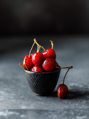 Wall Mural - Fresh sweet cherries on table with water drops 