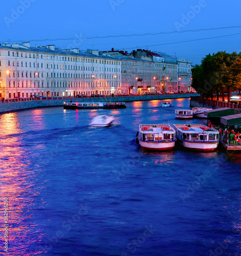 Night canal, boats, Saint P...