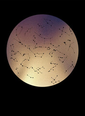 Wall Mural - minimal poster with star map and constellations. vector design with gold texture