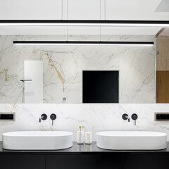 Wall Mural - bathroom with two oval washbasins