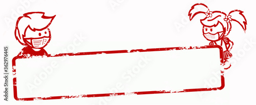 Coronavirus Roter Zerkratzer Leere Stempel Vorlage Rechteckiger Leerer Rahmen Mit Madchen Und Junge Mit Mundschutzmaske Isoliert Auf Weissem Hintergrund Buy This Stock Illustration And Explore Similar Illustrations At Adobe Stock
