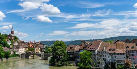 Sticker - panorama view of the idyllic border town of Laufenburg on the Rhine in northern Switzerland