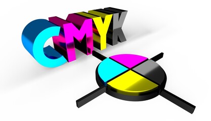 Wall Mural - CMYK concept, registration mark - cyan, magenta, yellow, black - 3D illustration